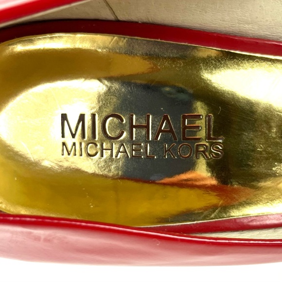 Michael Kors Adalia Red Patent Slim Striped Peep Toe Platform Wedges - Picture 7 of 10